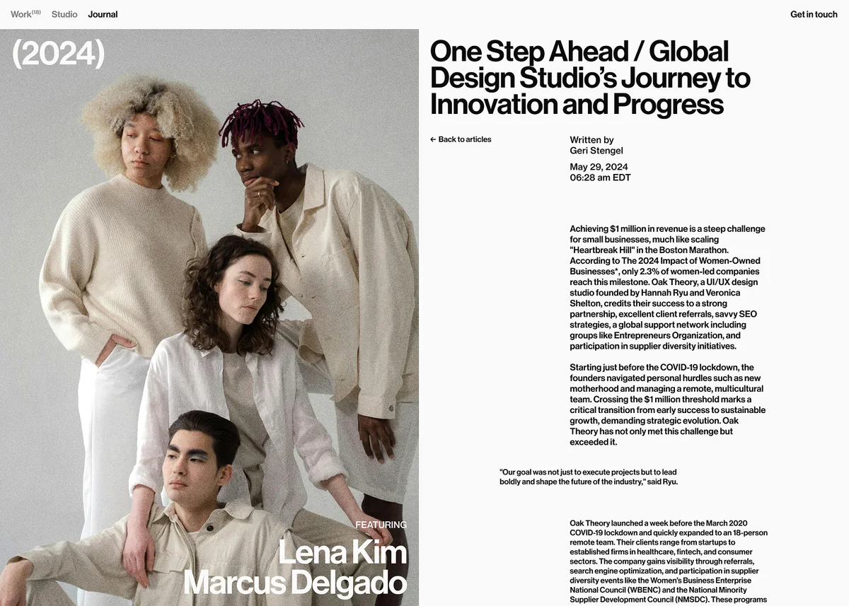 Design studio journal with team portraits