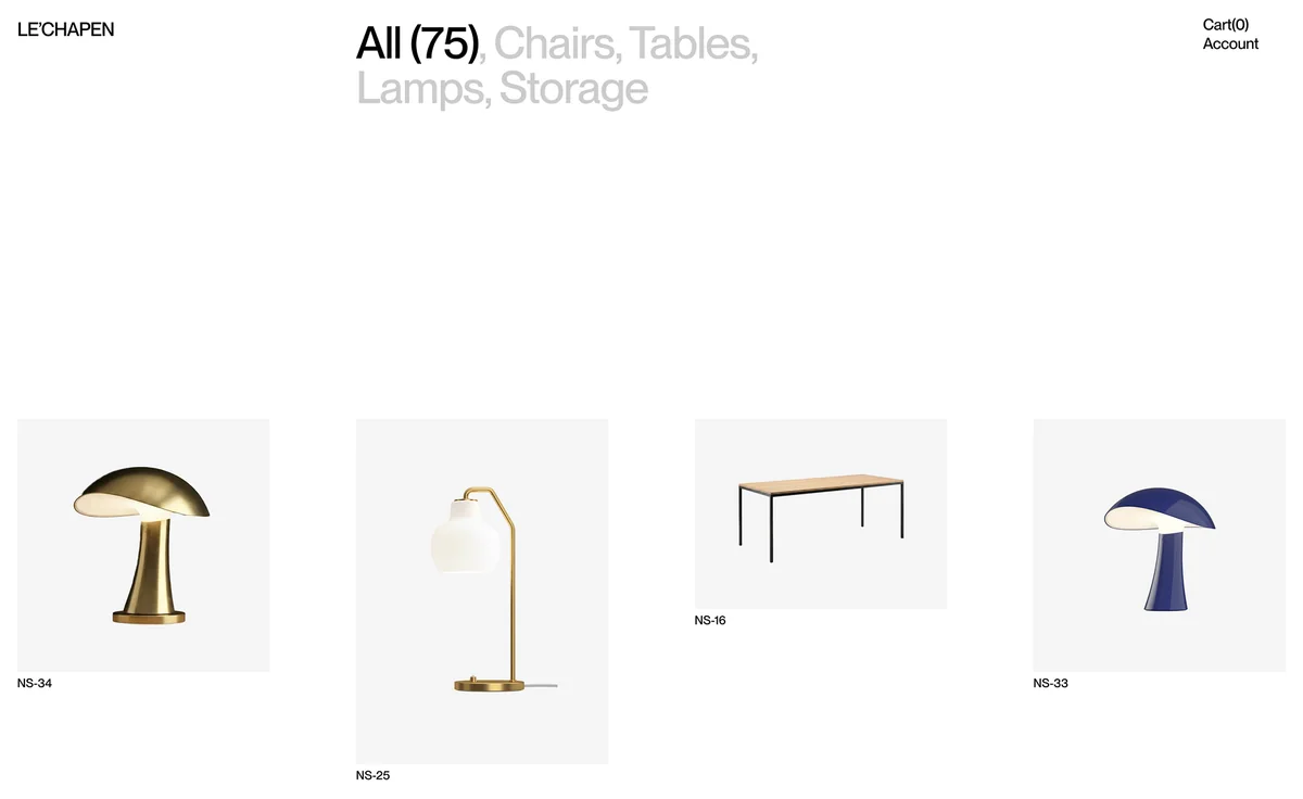 Minimal furniture and lighting product catalogue
